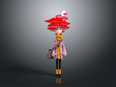 Stylish Cartoon Character With Red Mushroom Hat Yellow Coat Black Pants Yellow Boots Backpack 3d model