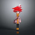 Stylish Cartoon Character With Red Mushroom Hat Yellow Coat Black Pants Yellow Boots Backpack