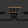 Outdoor Round Wooden Table And Benches Set With Black Metal Legs