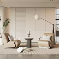 Modern Minimalist Leisure Sofa Set With Beige Armchairs Round Side Table And Floor Lamp