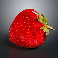 Fresh Juicy Red Strawberry With Yellow Seeds And Green Leaves Isolated On Dark Background
