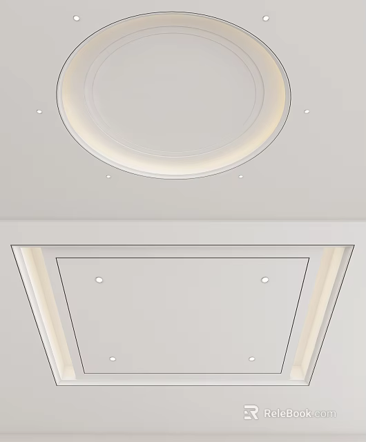 Simple Modern Ceiling Design With Circular Recessed Lights And Square Frame Accents 3d model 