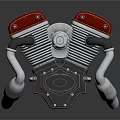 High Performance Motorcycle Engine With Red Cylinder Heads And Silver Exhaust Pipes