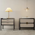 Modern Bedside Tables Featuring Rattan Details Table Lamp And Pendant Light 3d model