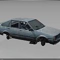 Worn Blue Old Car Featuring Peeling Paint Damaged Wheels And Dented Body