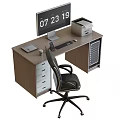 Modern Office Desk With Monitor Printer Keyboard Mouse Phone Drawers And Office Chair