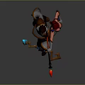 Adventurous Male Female Characters Holding Red Weapon Wearing Sexy Outfit Standing Together