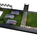 Elegant Car Showroom with Starry Sky Backdrop Floral Decorations Green Lawn and TANK