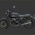 Vintage Black Motorcycle With Round Headlight Leather Seat And Metal Exhaust