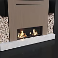 Modern Fireplace Design With Burning Flames And Stacked Firewood On Sides