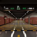 Underground Parking Garage With Directional Signs Numbers Yellow Grid Lines And Parked Car