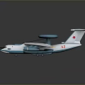 Light Blue And White Aircraft With Blue Radar Dome Red Star Emblems And Wing Engines