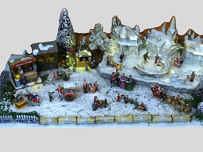 Cartoon Winter Village Scene With Snowy Landscape Market Stalls Figures And Cottages 3d model