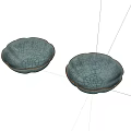 Two Blue Crackle Glaze Ceramic Bowls With Petal Shaped Edges On White Background