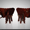 Red Elephant Decorative Ornament Set With Golden Accents And Intricate Details