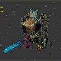 Anthropomorphic Robot King With Golden Crown Purple Cape And Blue Sword