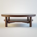Modern Wooden Coffee Table Designs With Round Rectangular Shapes And Cross Legs 3d model
