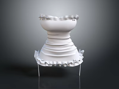 Elegant White Ruffled Frilled Dress With Layered Hem And Stand Design 3d model