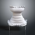 Elegant White Ruffled Frilled Dress With Layered Hem And Stand Design