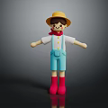 Cartoon Game Movie Character With Yellow Hat Red Scarf White Shirt Blue Overalls Red Boots