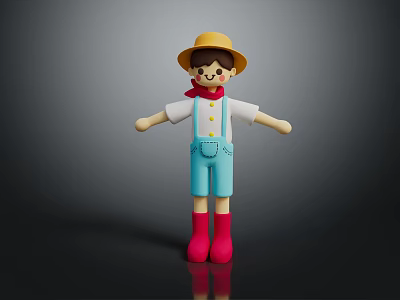 Cartoon Game Movie Character With Yellow Hat Red Scarf White Shirt Blue Overalls Red Boots 3d model