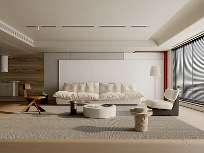 Modern Living Room Interior With White Sofa Round Rug Floor Lamp And Wooden Accents 3d model