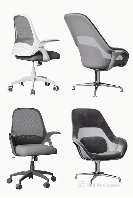 Ergonomic Modern Office Chairs With Mesh Backrest Swivel Wheels And Comfortable Design 3d model