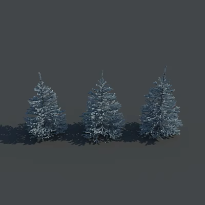 Three Snow Covered Pine Trees In Natural Winter Setting Against Gray Background 3d model