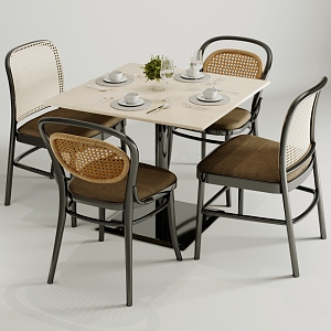 New Chinese Dining Table and Chair Square Dining Table and Chair Wided Rattan Dining Table and Chair Chinese Dining Room Dining Table and Chair Box Dining Table and Chair Dining Table and Chair Combination 3d model