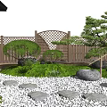Tranquil Zen Rock Garden With Pebble Path Pine Trees Wooden Fence And Mossy Stones