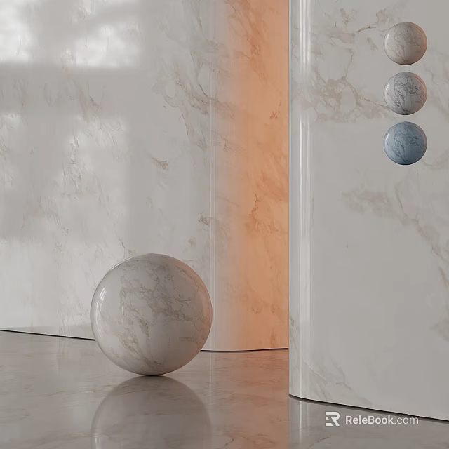 Marble Decorative Components Featuring Spherical Sculptures And Wall Panels 3d model 