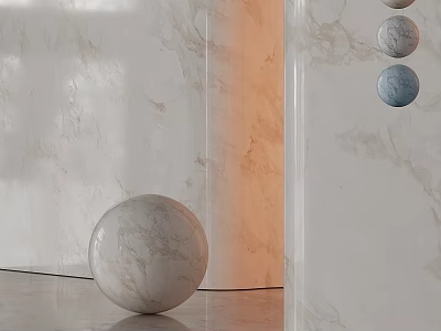 Marble Decorative Components Featuring Spherical Sculptures And Wall Panels 3d model