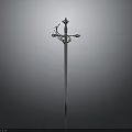 Decorative Sword With Ornate Hilt And Shiny Metallic Blade On Dark Background