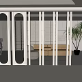 Elegant Modern Room Partition With Patterned Glass Panels And Metallic Frame Design