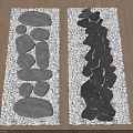Rockery Stones Arranged With Pebbles On Wooden Floor In Two Sections