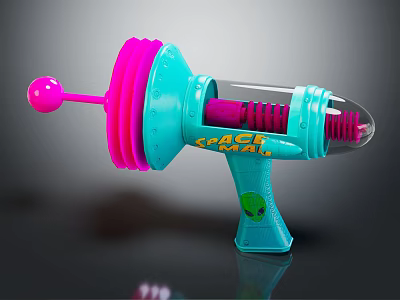 Colorful Blue And Pink Space Gun Toy With Transparent Chamber And Alien Design 3d model