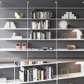 Modern Study Room Bookshelf With Books Geometric Decor And Decorative Lamps