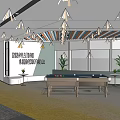 Modern Leisure Area With Innovation Sign Billiard Tables Green Plants And Pendant Lights