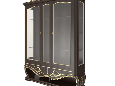Elegant Classic Cabinet With Glass Doors Gold Accents Ornate Base And Shelves 3d model