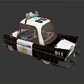 Cartoon Police Car Model With Red Blue Lights Black White Body Badge And 911 Number