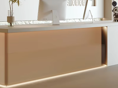 Modern Reception Desk With White Countertop LED Lighting And Computer Monitor 3d model