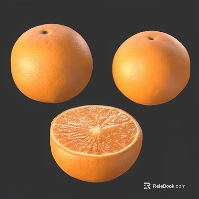 Fresh Oranges Display Whole And Sliced With Juicy Interior Texture 3d model