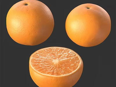 Fresh Oranges Display Whole And Sliced With Juicy Interior Texture 3d model