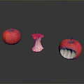 Fresh Red Apples Display With Whole Bitten And Half Eaten Varieties On Dark Surface