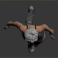 3D Female Character Model With Silver White Short Hair Black Sports Bra And Dual Guns