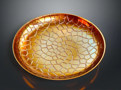 Golden Oval Tray Featuring Intricate Cracked Texture For Home Decor Use 3d model