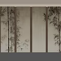 Bamboo Patterned Background Wall With Natural Screen Design And Textured Panels 3d model