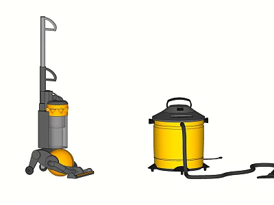 Household Appliances Upright And Canister Vacuum Cleaners With Yellow And Gray Design 3d model