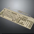 Vintage Wired Computer Keyboard With Coiled Cable And White Beige Keys 3d model