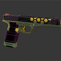 Modern Green and Black Toy Gun with Yellow Dots Red Button and Sleek Design